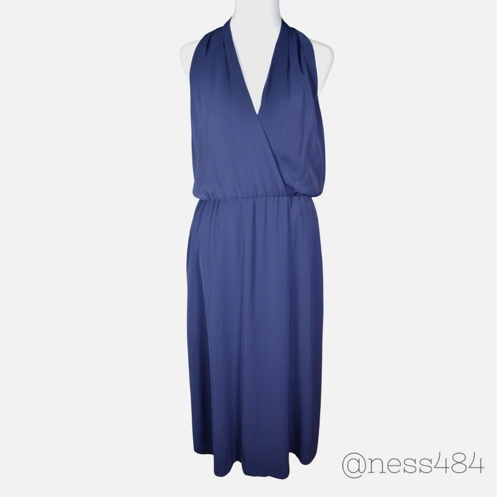 Lauren Ralph Lauren Black Label Navy‎ Blue Halter Neck Midi Dress Size 10 EUC